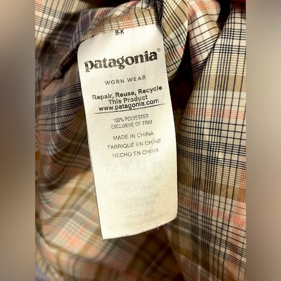 PATAGONIA MENS M SHORT SLEEVE SHIRT BROWN, PINK, WHITE sz M PLAID BUTTON DOWN - Picture 8 of 8